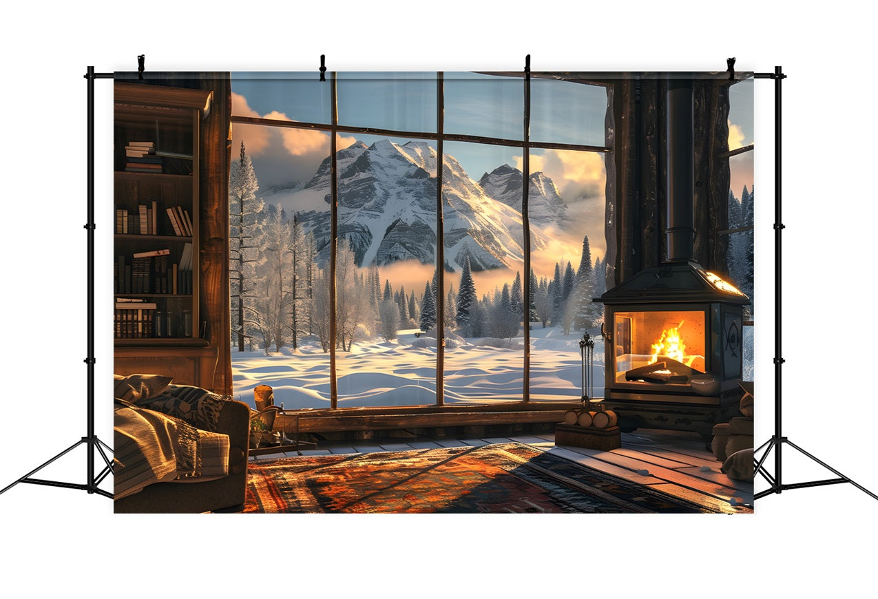 Winter Backdrops Fireplace Stunning Alpine Views Backdrop BRP11-501