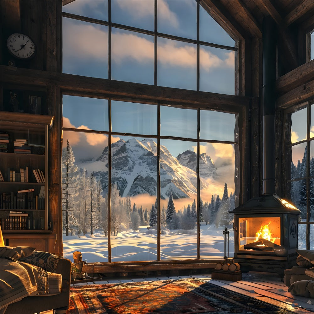 Winter Backdrops Fireplace Stunning Alpine Views Backdrop BRP11-501