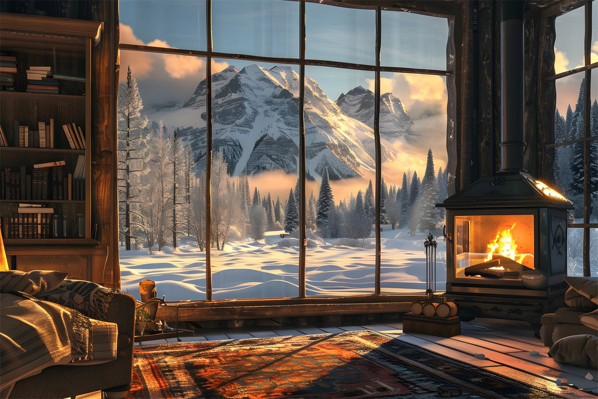 Winter Backdrops Fireplace Stunning Alpine Views Backdrop BRP11-501