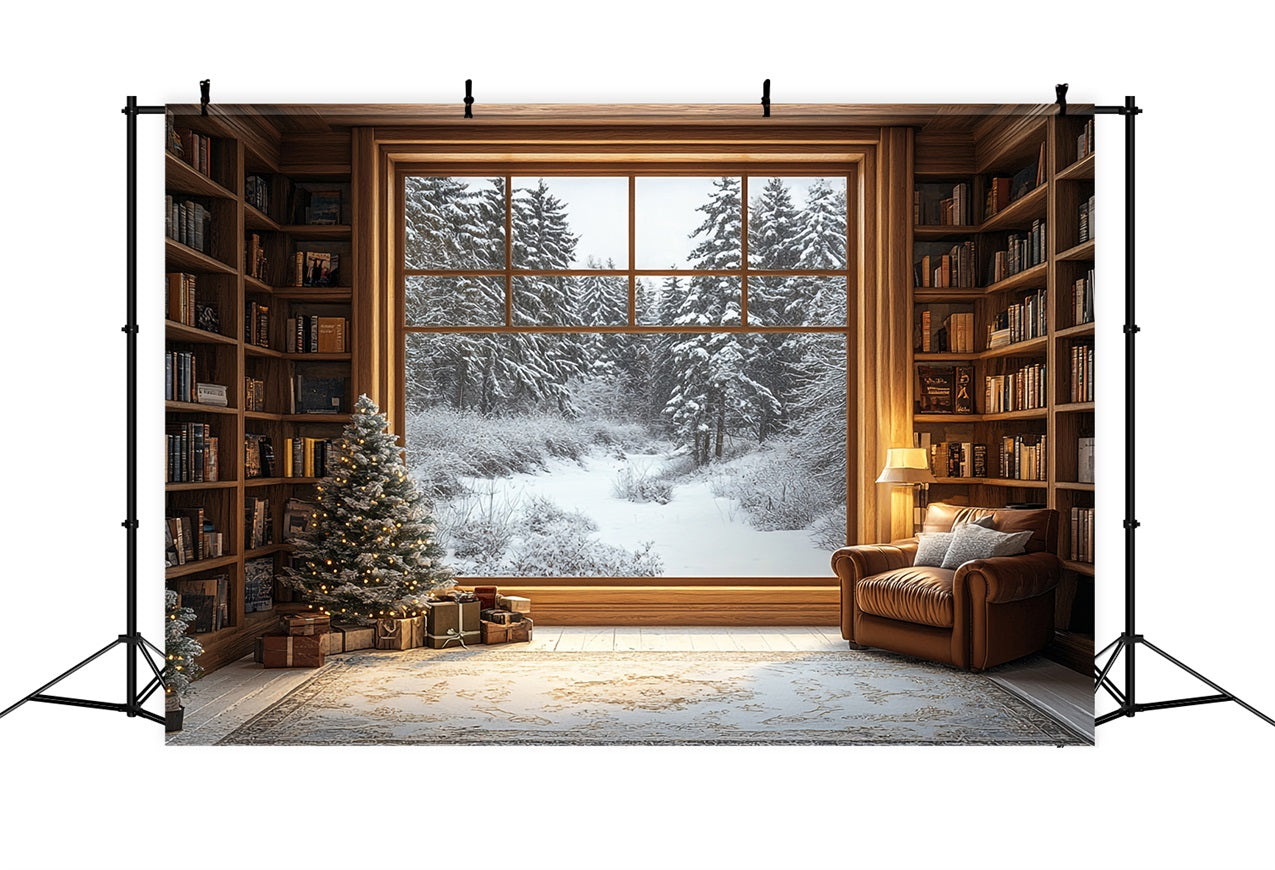 Photo Backdrop Winter Library Window Snowy Forest Backdrop BRP11-502