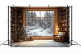 Photo Backdrop Winter Library Window Snowy Forest Backdrop BRP11-502