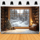 Photo Backdrop Winter Library Window Snowy Forest Backdrop BRP11-502