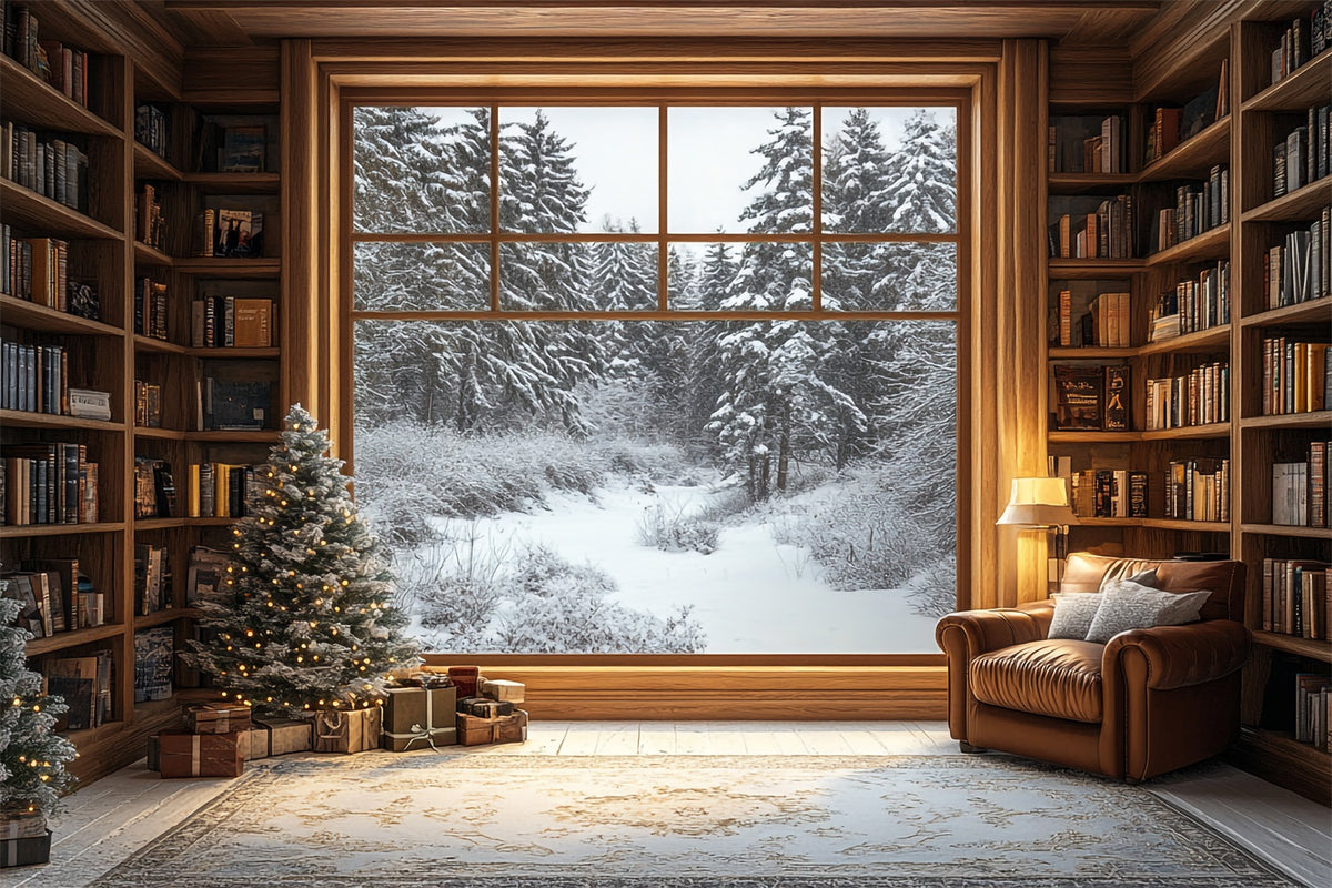 Photo Backdrop Winter Library Window Snowy Forest Backdrop BRP11-502