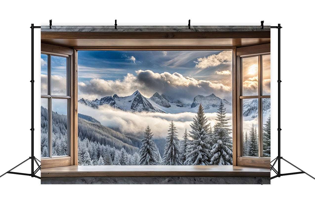 Winter Backdrops Photography Mountain Majesty Window Scene Backdrop BRP11-503