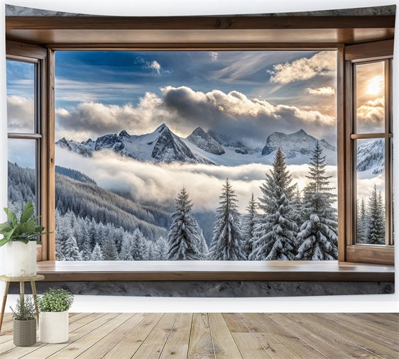 Winter Backdrops Photography Mountain Majesty Window Scene Backdrop BRP11-503