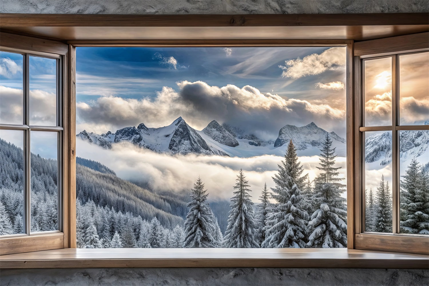 Winter Backdrops Photography Mountain Majesty Window Scene Backdrop BRP11-503