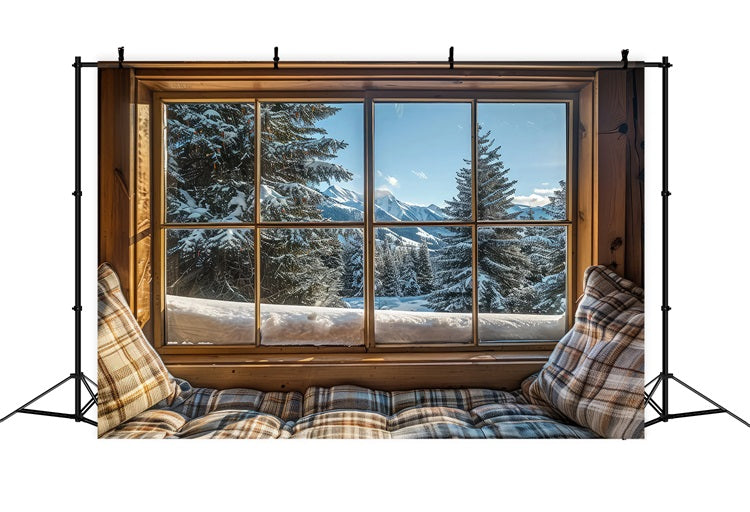 Winter Photo Backdrop Window View Mountain Serenity Backdrop BRP11-504