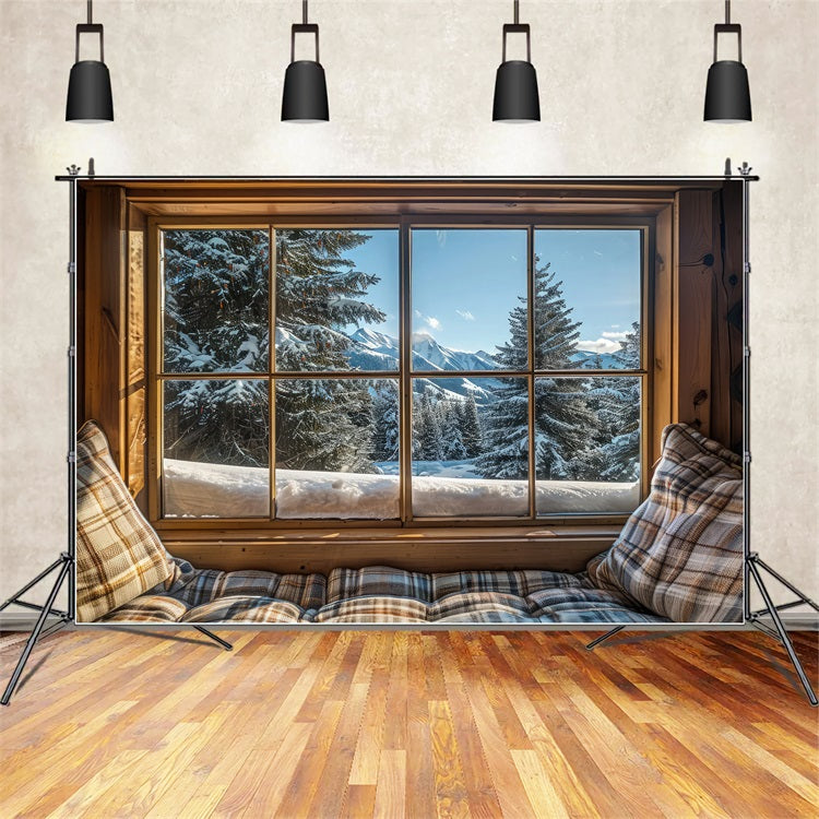 Winter Photo Backdrop Window View Mountain Serenity Backdrop BRP11-504