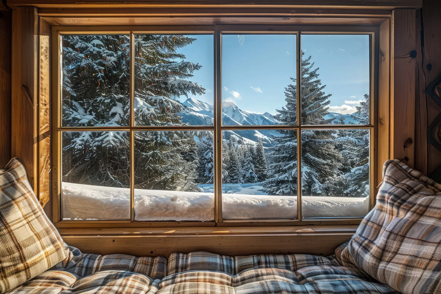 Winter Photo Backdrop Window View Mountain Serenity Backdrop BRP11-504