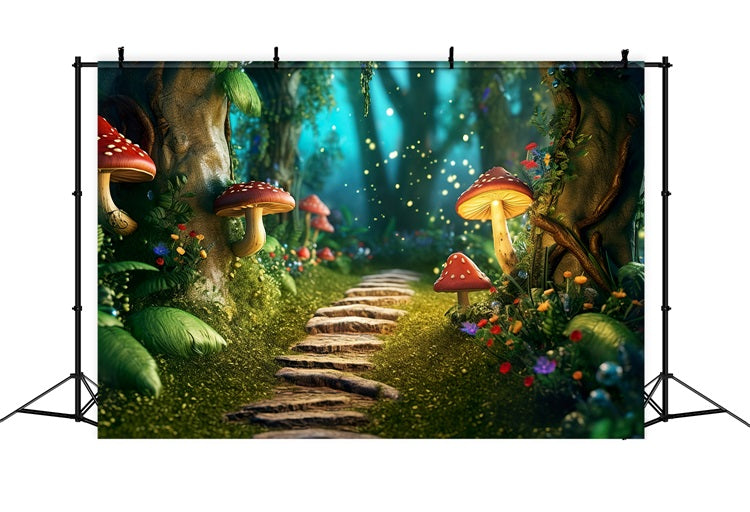 Spring Photo Backdrop Forest Mushrooms Path Backdrop BRP11-505