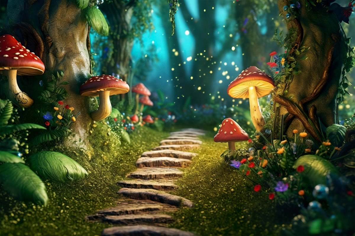 Spring Photo Backdrop Forest Mushrooms Path Backdrop BRP11-505