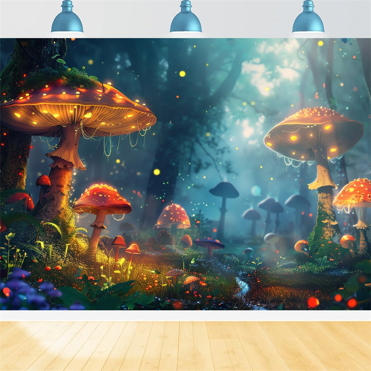 Spring Backdrop Glowing Mushrooms Forest Backdrop BRP11-508