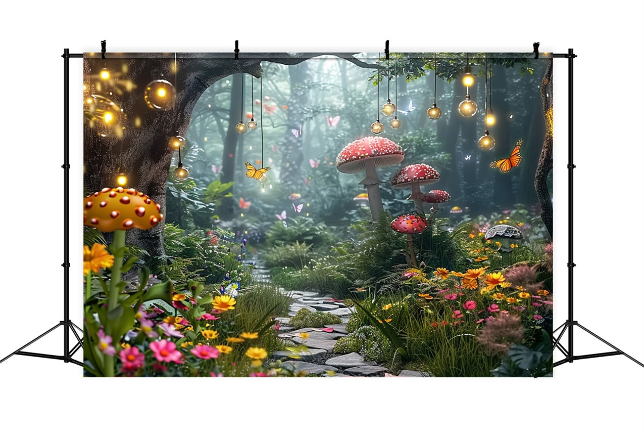 Spring Photo Backdrops Mushroom Forest Path Butterflies Backdrop BRP11-510