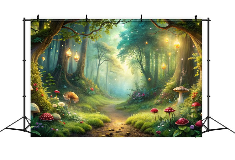 Backdrop Spring Sunlit Forest Mushroom Trail Backdrop BRP11-511