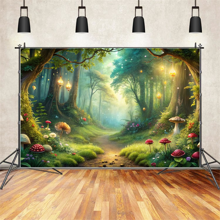 Backdrop Spring Sunlit Forest Mushroom Trail Backdrop BRP11-511