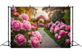 Spring Photo Backdrop Pink Peony Arch Path Backdrop BRP11-517