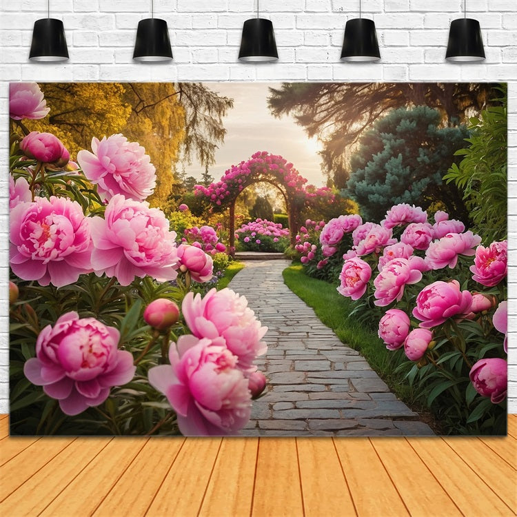 Spring Photo Backdrop Pink Peony Arch Path Backdrop BRP11-517