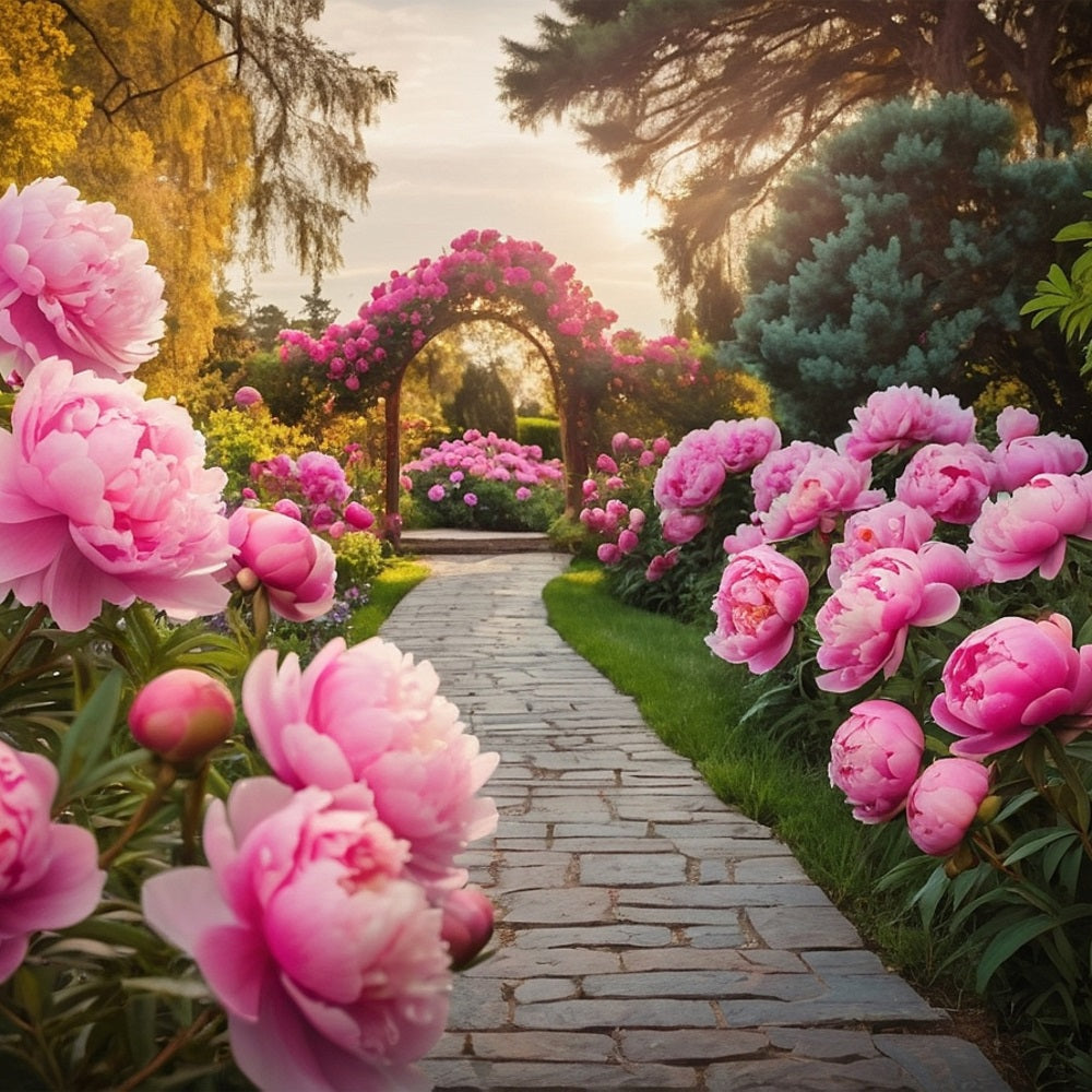 Spring Photo Backdrop Pink Peony Arch Path Backdrop BRP11-517