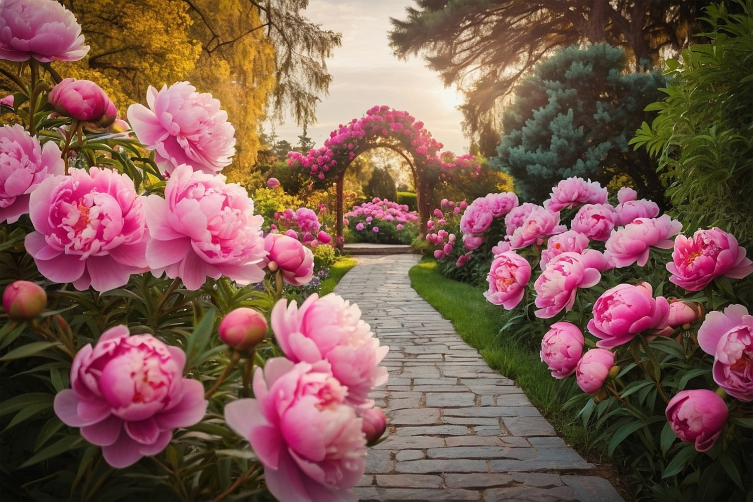 Spring Photo Backdrop Pink Peony Arch Path Backdrop BRP11-517