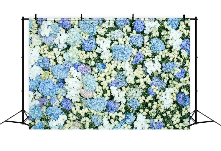 Spring Photography Backdrops Blue White Floral Wall Backdrop BRP11-518