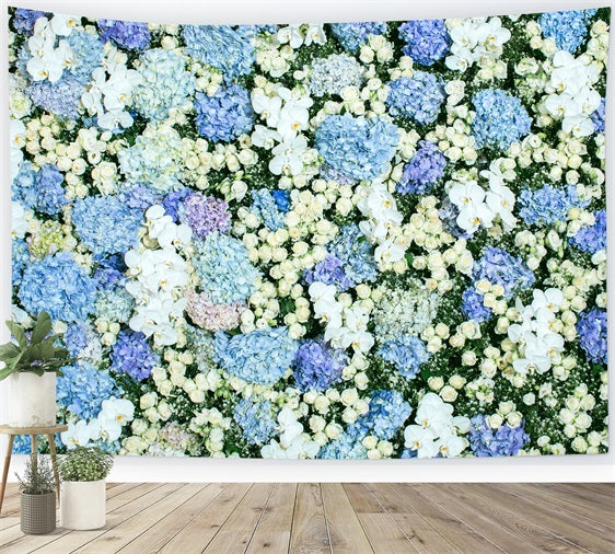 Spring Photography Backdrops Blue White Floral Wall Backdrop BRP11-518