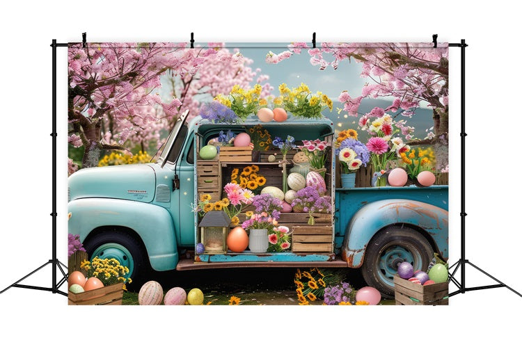 Easter Spring Backdrops Flowers Eggs Truck Backdrop BRP11-519