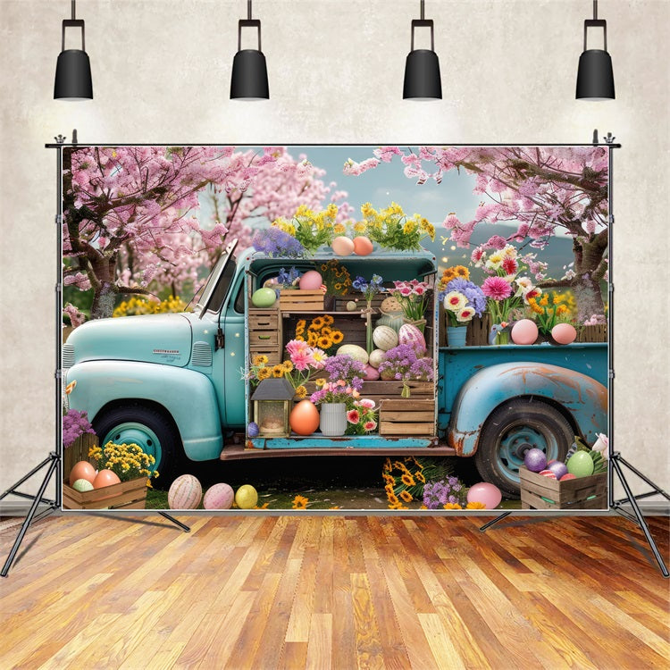 Easter Spring Backdrops Flowers Eggs Truck Backdrop BRP11-519