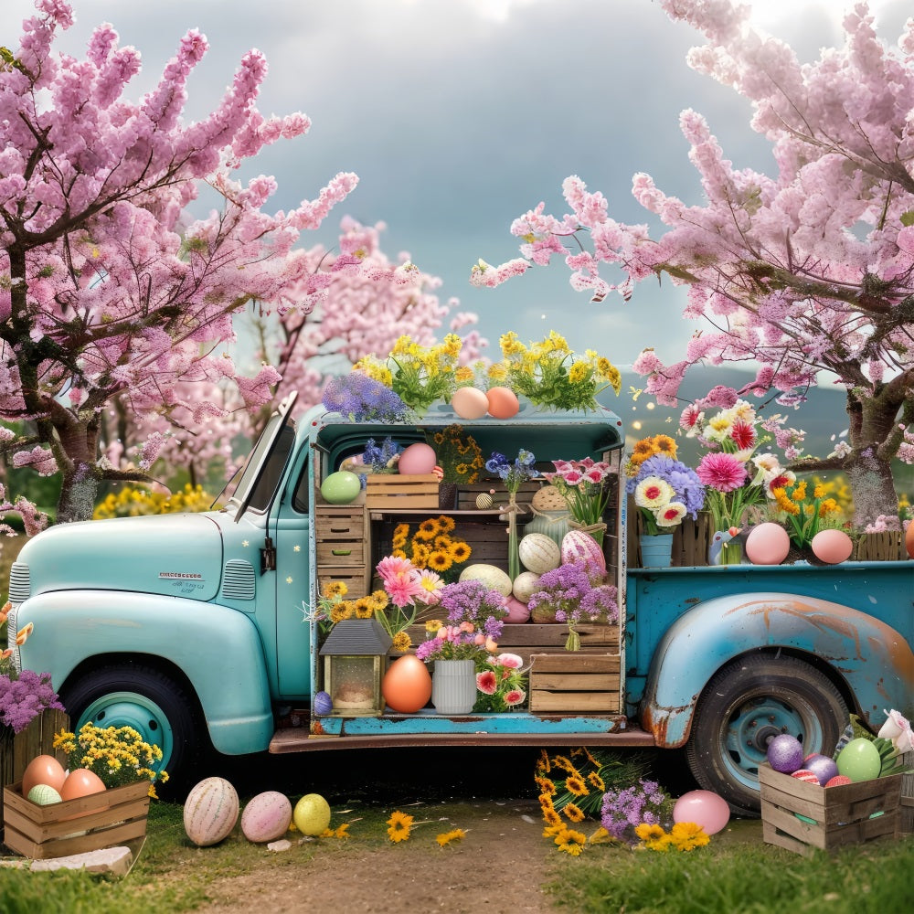 Easter Spring Backdrops Flowers Eggs Truck Backdrop BRP11-519