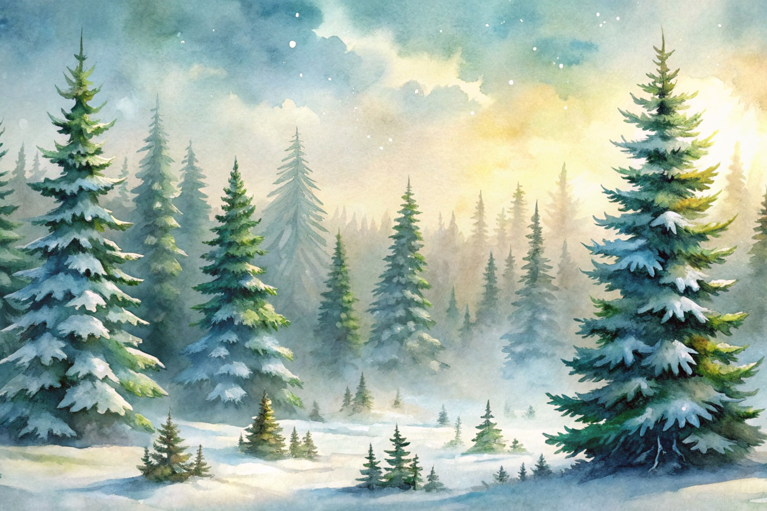 Winter Backdrops Snowy Forest Evergreen Trees Mist Backdrop BRP11-52