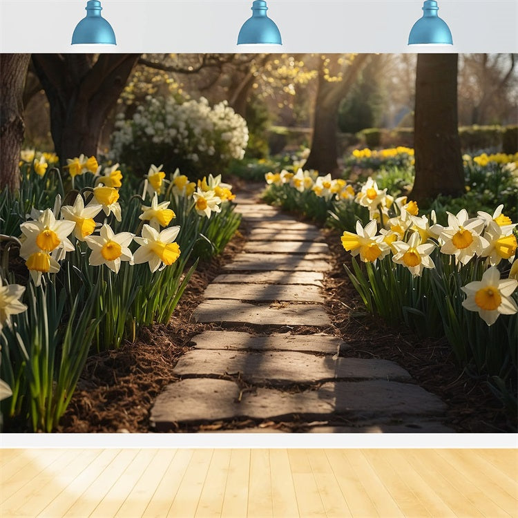 Spring Photography Backdrop Garden Walk Daffodils Backdrop BRP11-524