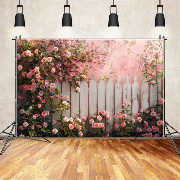 Spring Backdrop Ideas Floral Fence Pink Blooms Backdrop BRP11-527