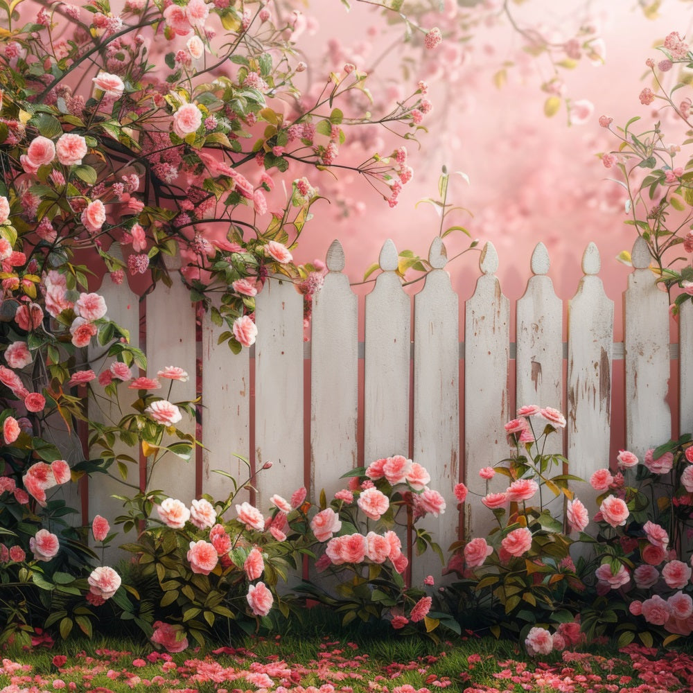 Spring Backdrop Ideas Floral Fence Pink Blooms Backdrop BRP11-527