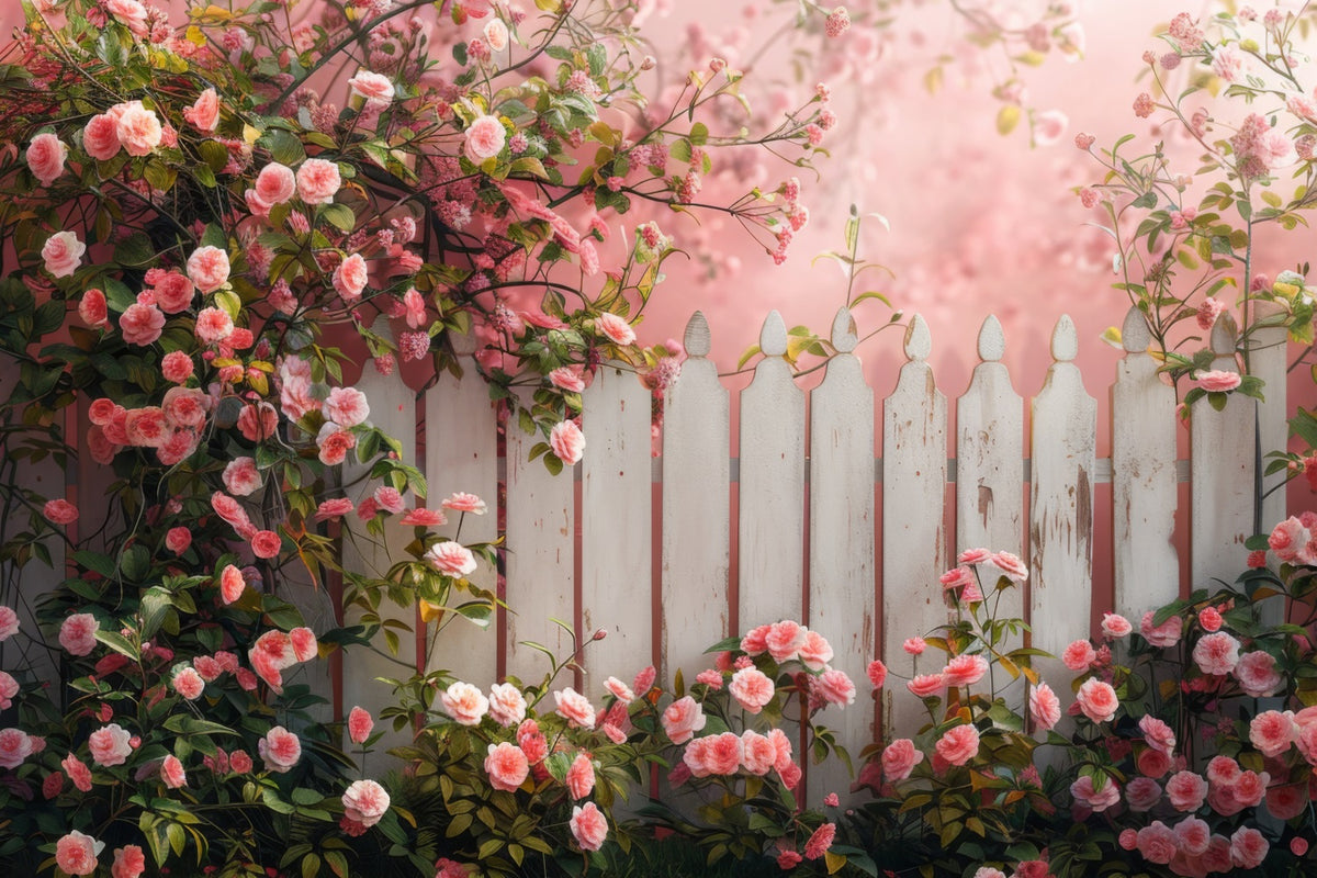 Spring Backdrop Ideas Floral Fence Pink Blooms Backdrop BRP11-527