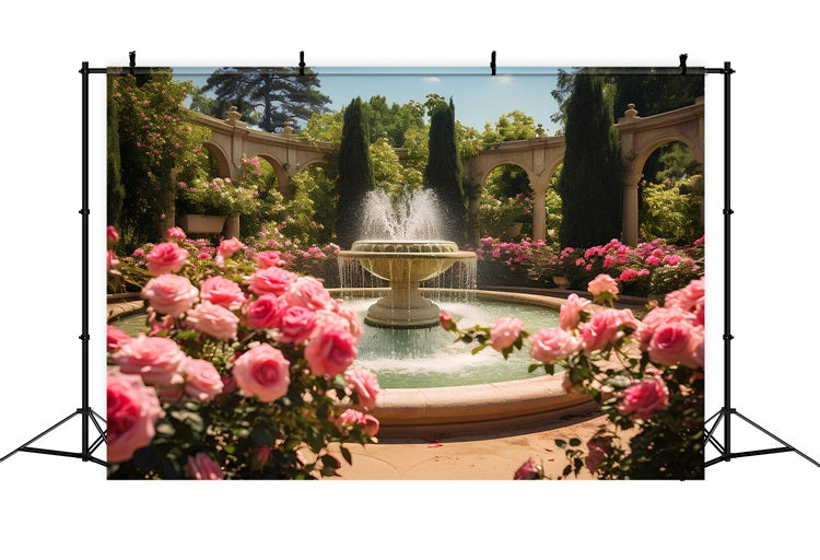 Spring Picture Backdrop Blooming Roses Fountain Backdrop BRP11-528