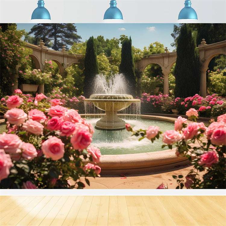 Spring Picture Backdrop Blooming Roses Fountain Backdrop BRP11-528