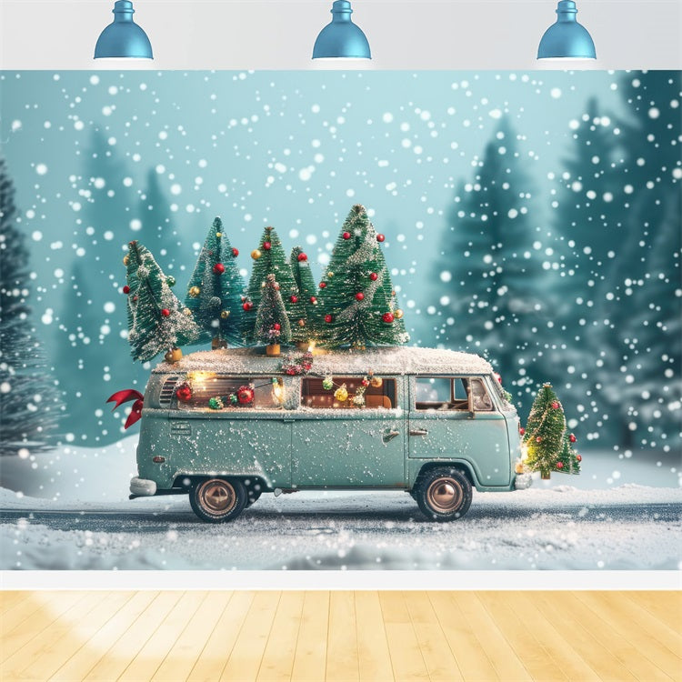 Winter Wonderland Backdrop Vintage Van Christmas Trees Backdrop BRP11-53