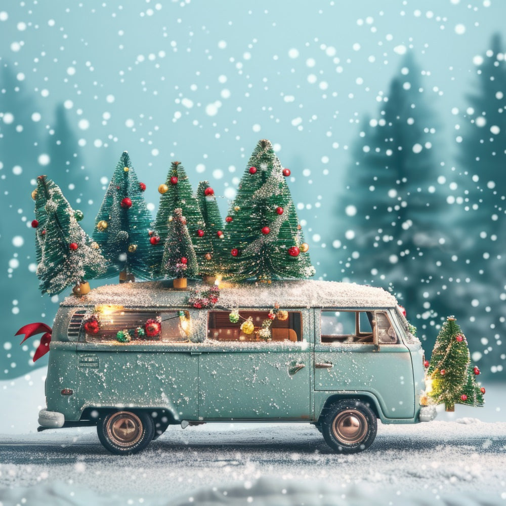 Winter Wonderland Backdrop Vintage Van Christmas Trees Backdrop BRP11-53