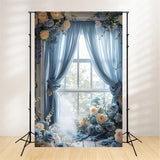 Backdrops For Spring Blue Curtain Window Rose Backdrop BRP11-531