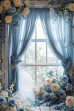 Backdrops For Spring Blue Curtain Window Rose Backdrop BRP11-531