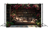 Photography Spring Backdrop Sofa Flower Bookcase Backdrop BRP11-533