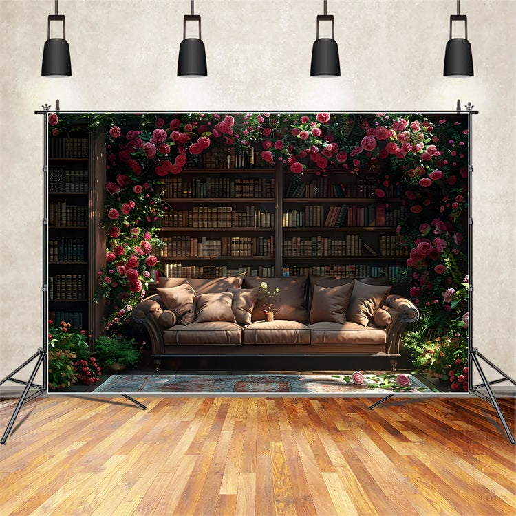 Photography Spring Backdrop Sofa Flower Bookcase Backdrop BRP11-533