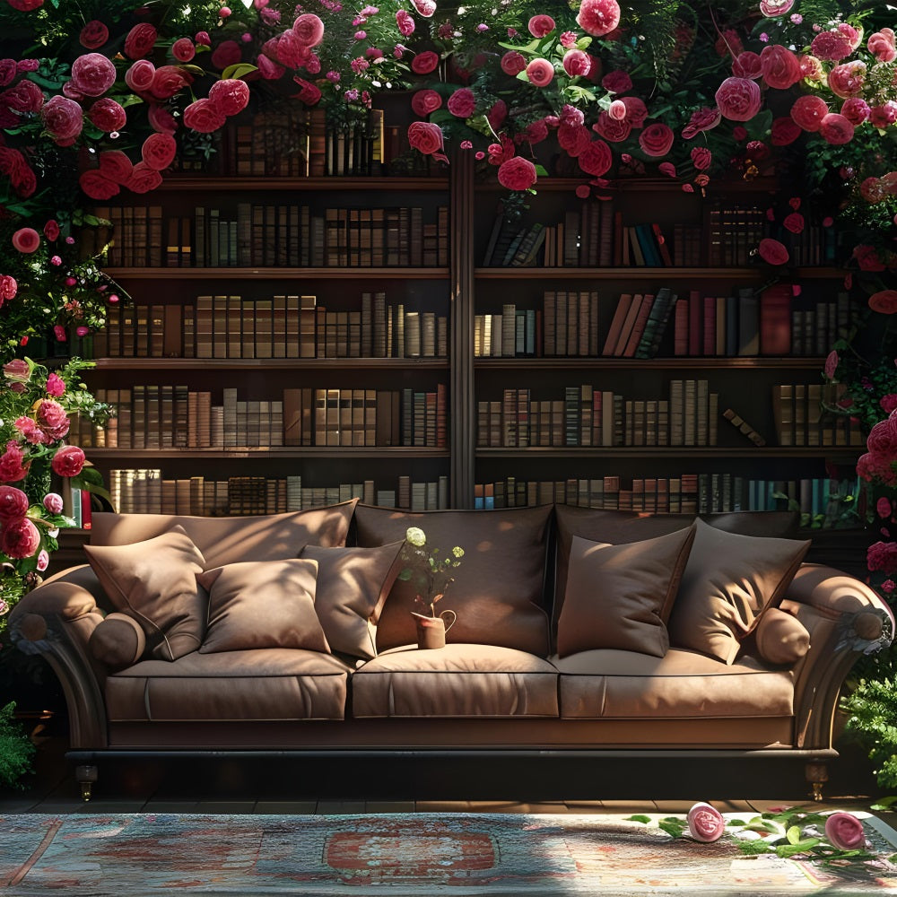 Photography Spring Backdrop Sofa Flower Bookcase Backdrop BRP11-533