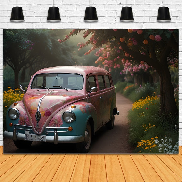 Spring Backdrops Retro Floral Car Photography Backdrop BRP11-535