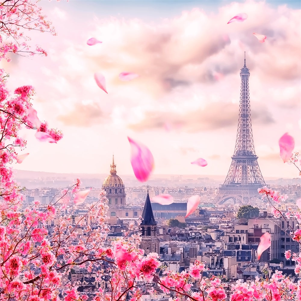 Spring Themed Backdrop Eiffel Tower Cherry Blossoms Backdrop BRP11-536