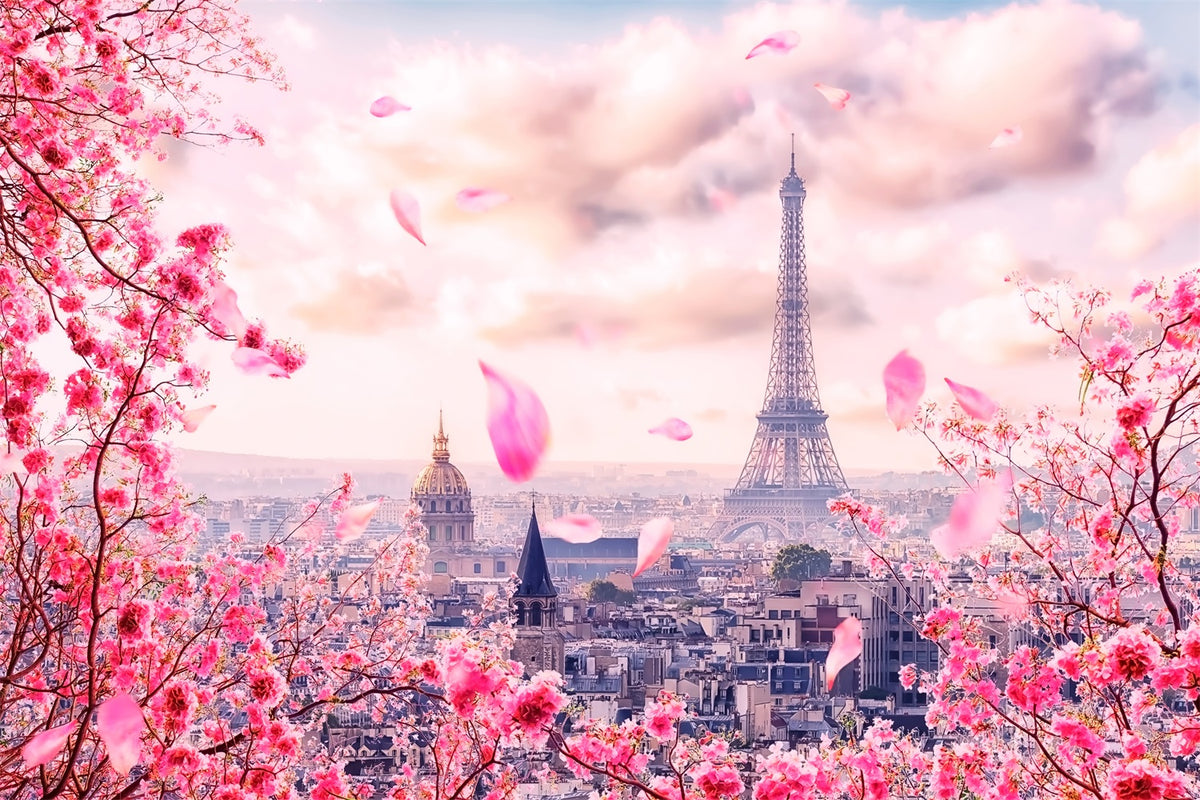 Spring Themed Backdrop Eiffel Tower Cherry Blossoms Backdrop BRP11-536