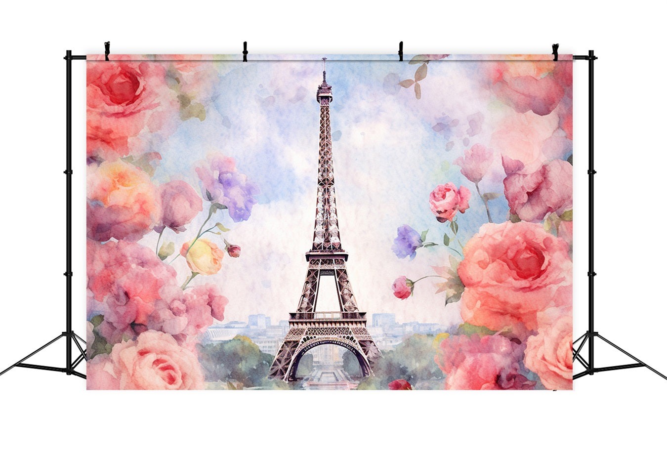 Spring Backdrop Photography Eiffel Tower Floral Hand-Painted Backdrop BRP11-537