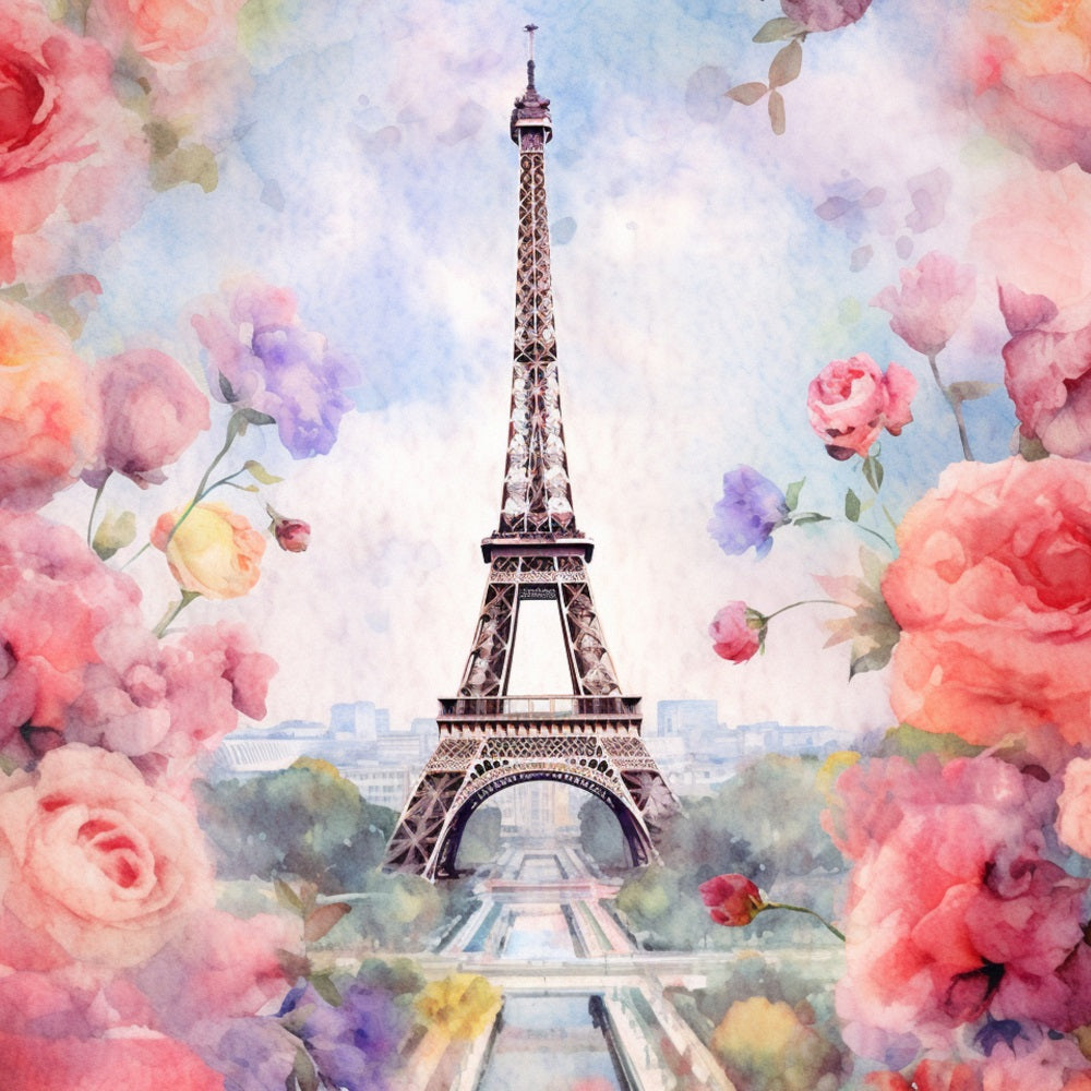 Spring Backdrop Photography Eiffel Tower Floral Hand-Painted Backdrop BRP11-537