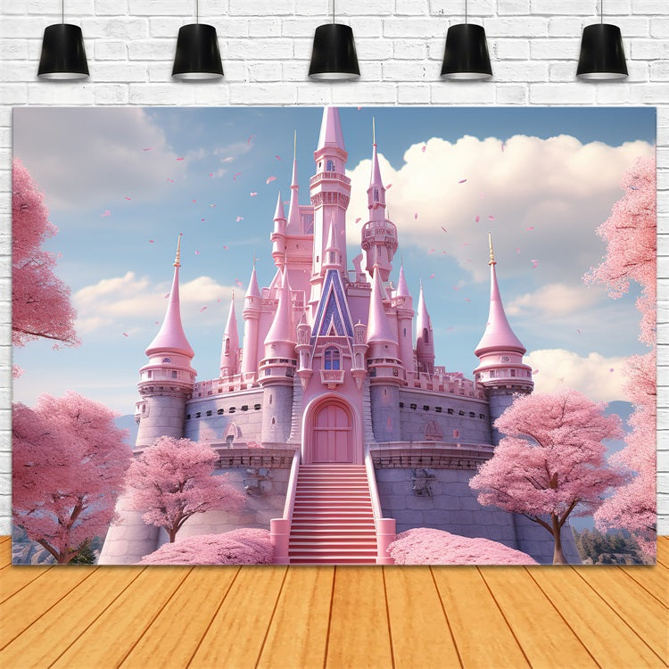 Spring Photo Backdrops Pink Castle Fantasy Backdrop BRP11-539