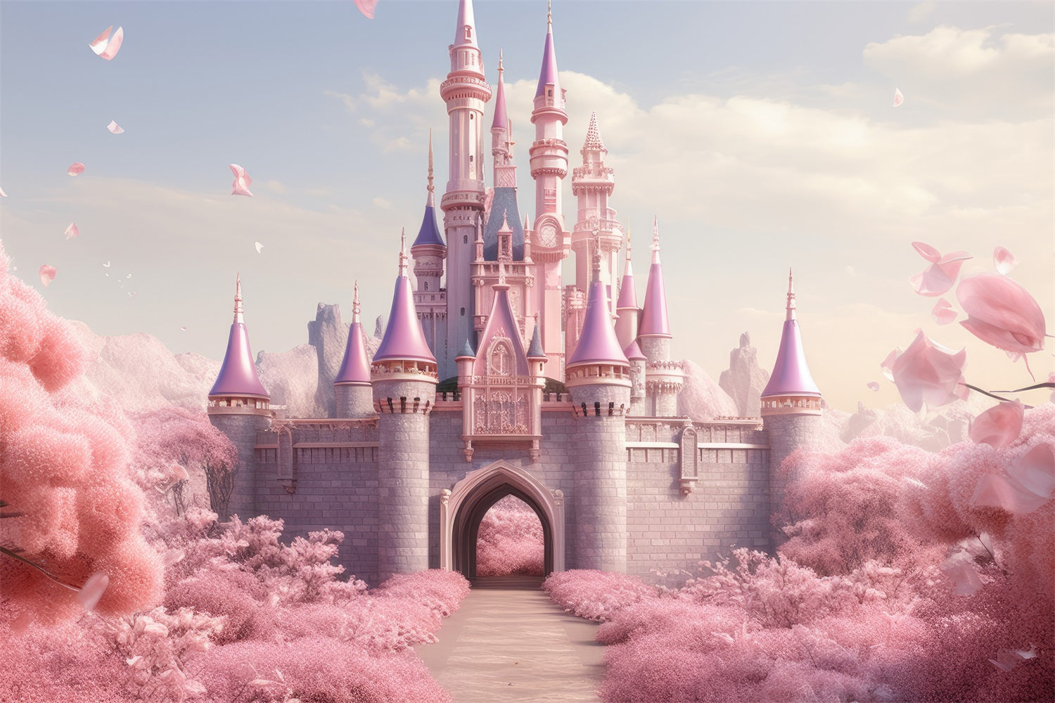 Spring Floral Backdrop Pink Castle Entrance Backdrop BRP11-541