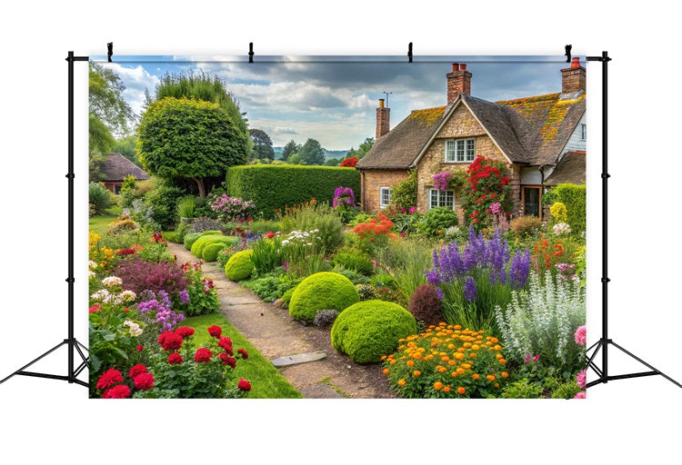 Spring Flower Backdrop Cottage Surrounded Blooming Garden Backdrop BRP11-543